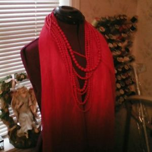 Long Red Scarf and Matching Multi-Strand Necklace